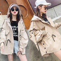 2021 female new windbreaker autumn Korean student bf loose casual hooded tooling short small coat women