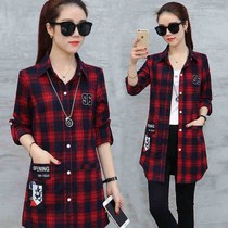 Good quality plaid shirt with cotton New womens early spring long loose shirt long sleeve shirt tide