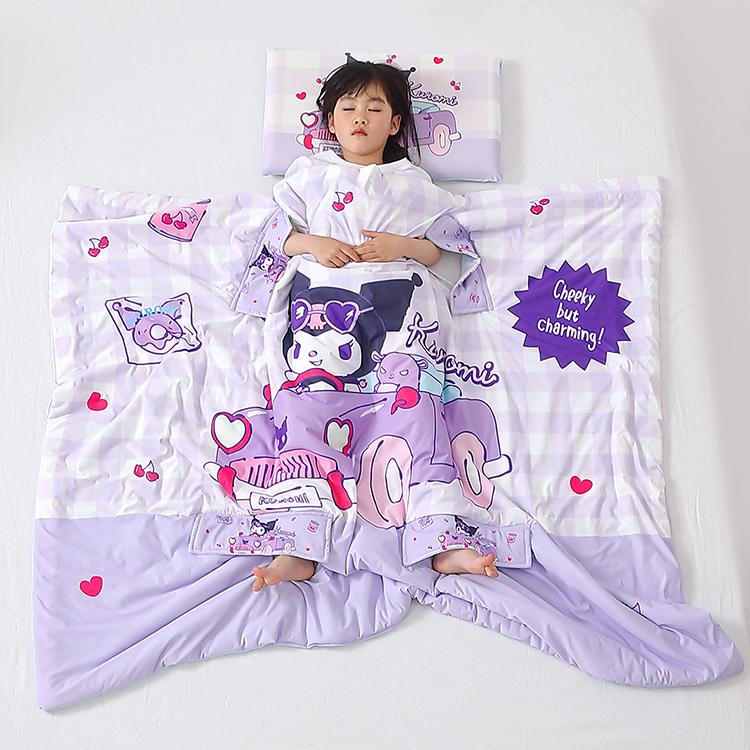 Summer Ice Silk Cooling Quilt Cartoon Children's Sleeping Bag Cool Silk Air Conditioning Quilt Anti-Kick Quilt Thin Belly Protection Quilt Magic Tool