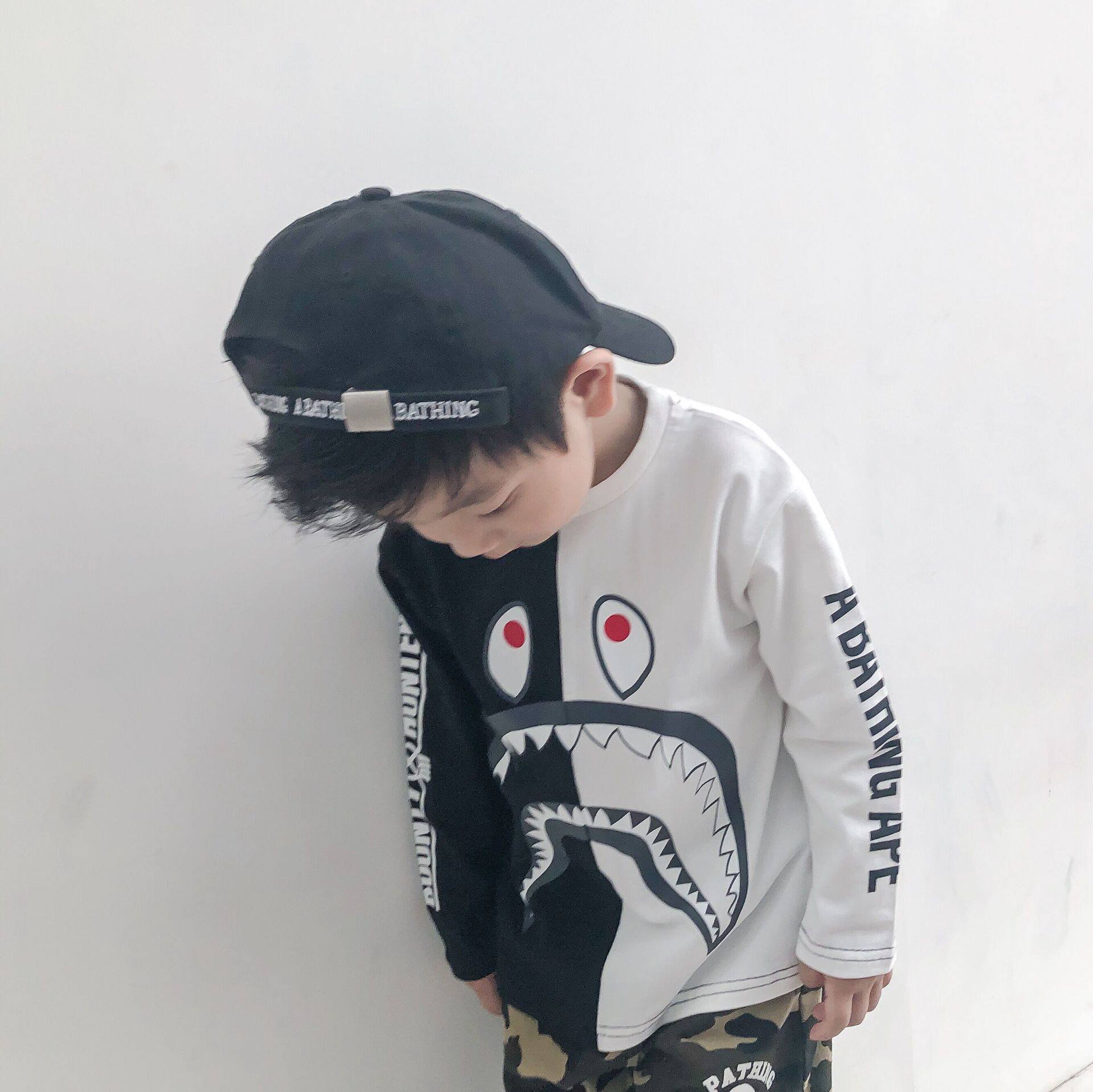 BAPE day-series ape head shark boomer boy dress blouse with long sleeve round neckline T-shirt with undershirt boy girl