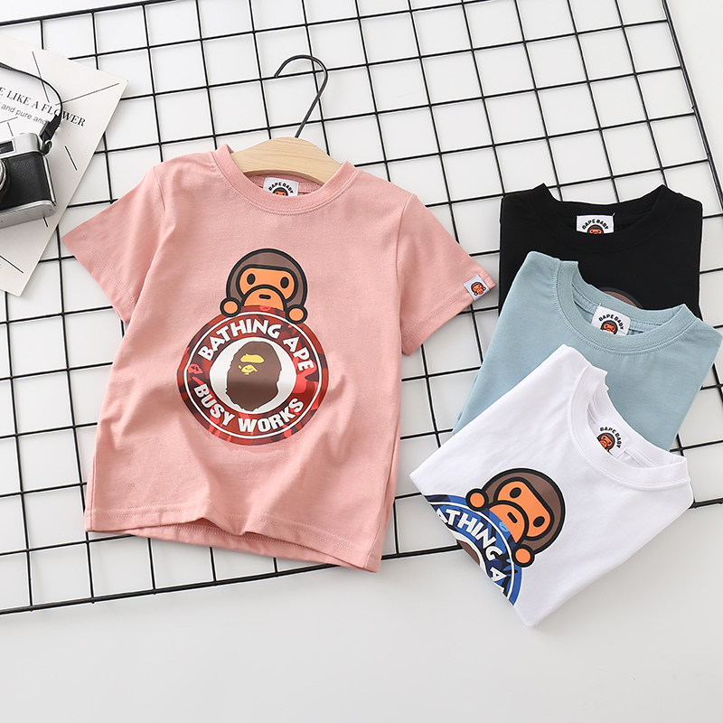 Japanese bape Summer children's boomer short sleeve T-shirt small and medium boy's baby boy's pure cotton blouse sleeve head half sleeve