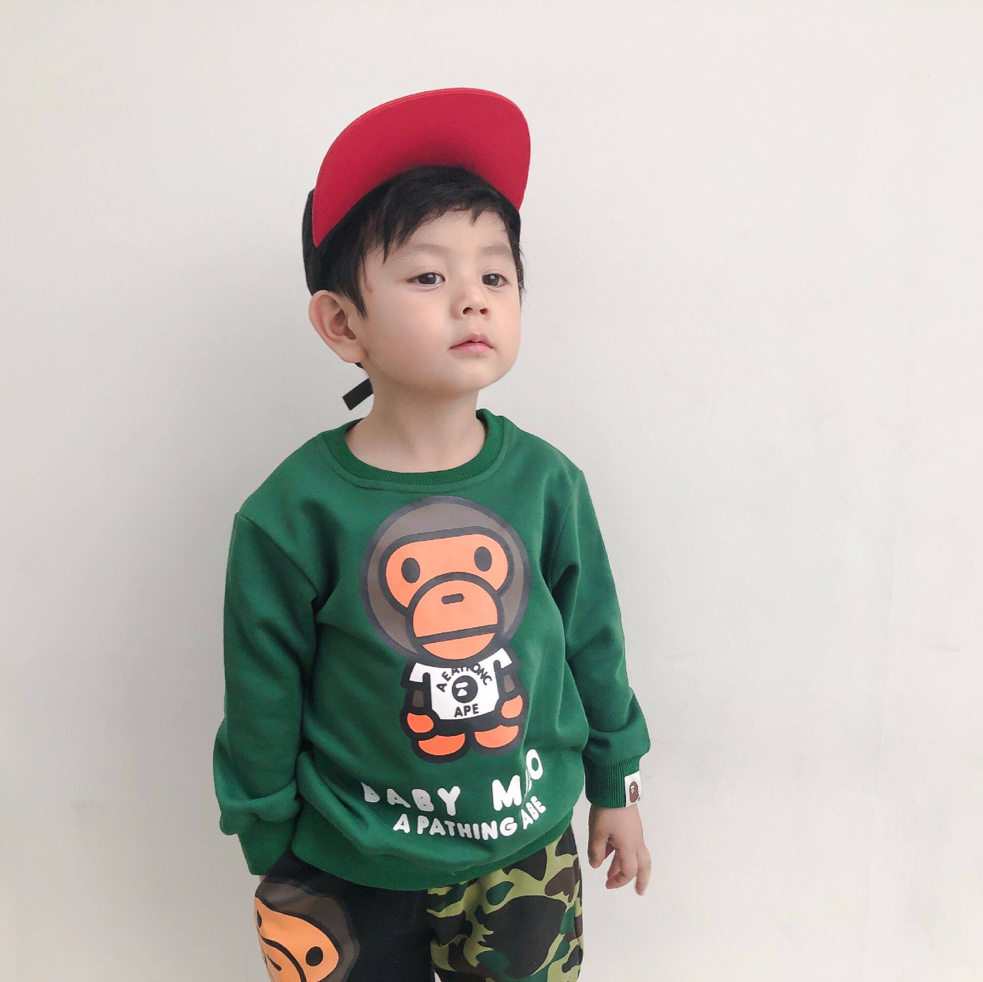 BAPE day family Chauded male and female child baby classic BABYMILO Ape Monkey Printed Cover Head Long Sleeve Casual Blouse