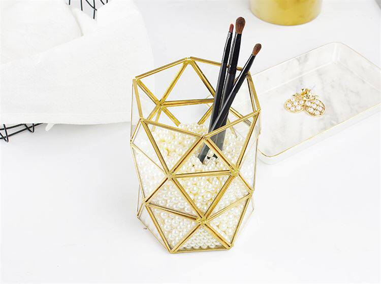 复古铜玻璃刷具筒 美妆刷筒 古铜包边化妆刷桶 刷子收纳盒