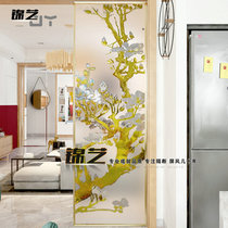 Carved frosted tempered art glass partition wall screen simple modern entry porch bathroom white magnolia