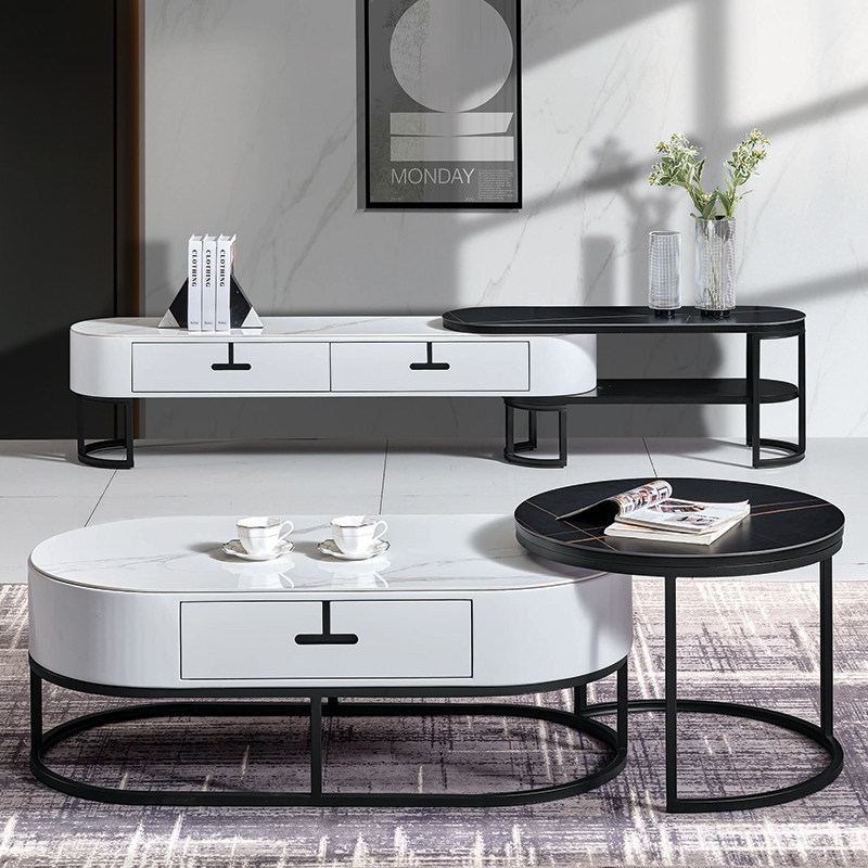 Circular rock tea table TV cabinet combined modern minimal tea table round tea table small household light luxury tea table