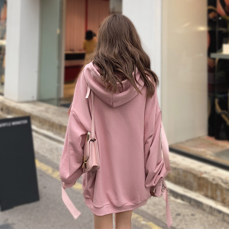 (Little Cai Mummy) Large size gestation maternity dress oversize sweatshirt with a long version of the covered butts in the late pregnancy