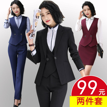 Hotel work clothes Autumn and winter long-sleeved front desk cashier suit Beautician catering waiter professional suit female vest