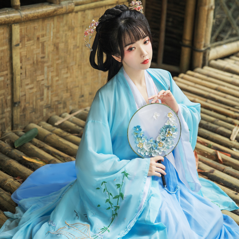 quần áo Han Original nữ gió Trung Quốc Tang trang phục yếu tố Hán cổ rộng tay váy cổ tích ngực váy tươi cẩu nhã ánh sáng