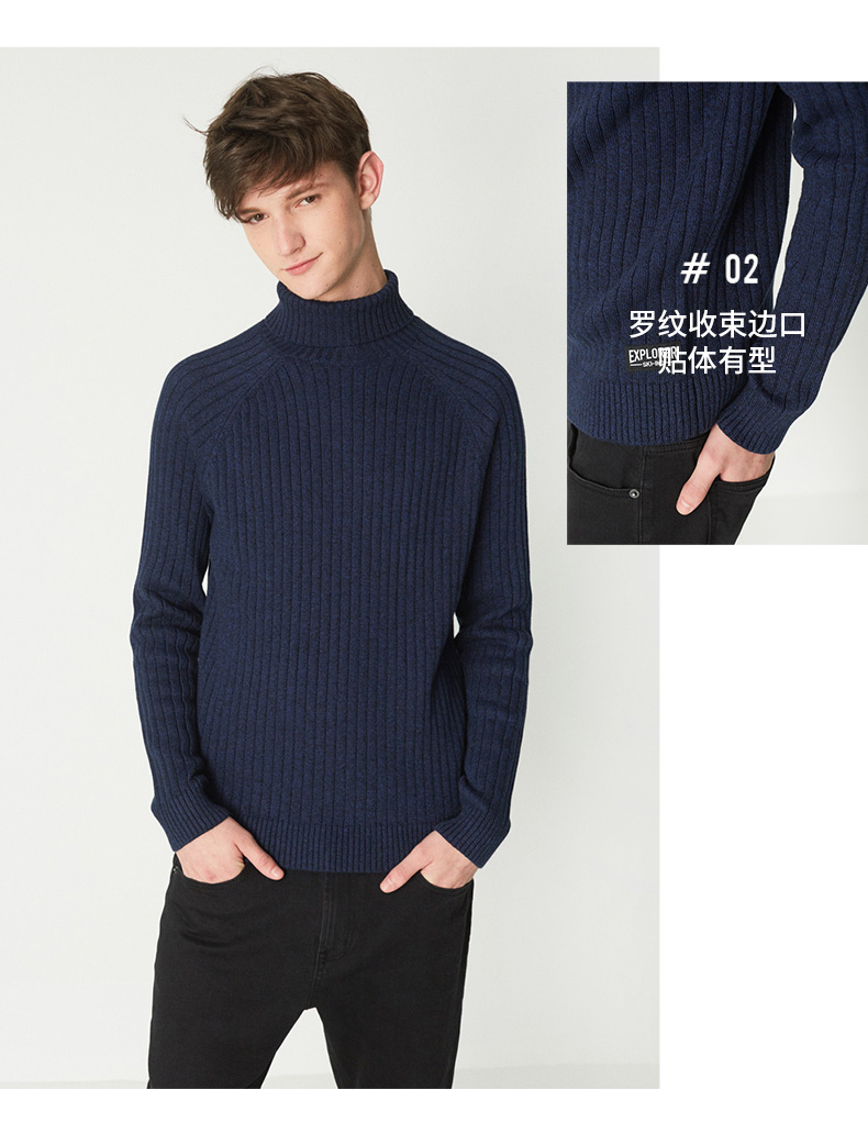 C & A Áo thun nam gấp cổ áo thun cotton mùa đông có họa tiết kẻ sọc áo sweater nam