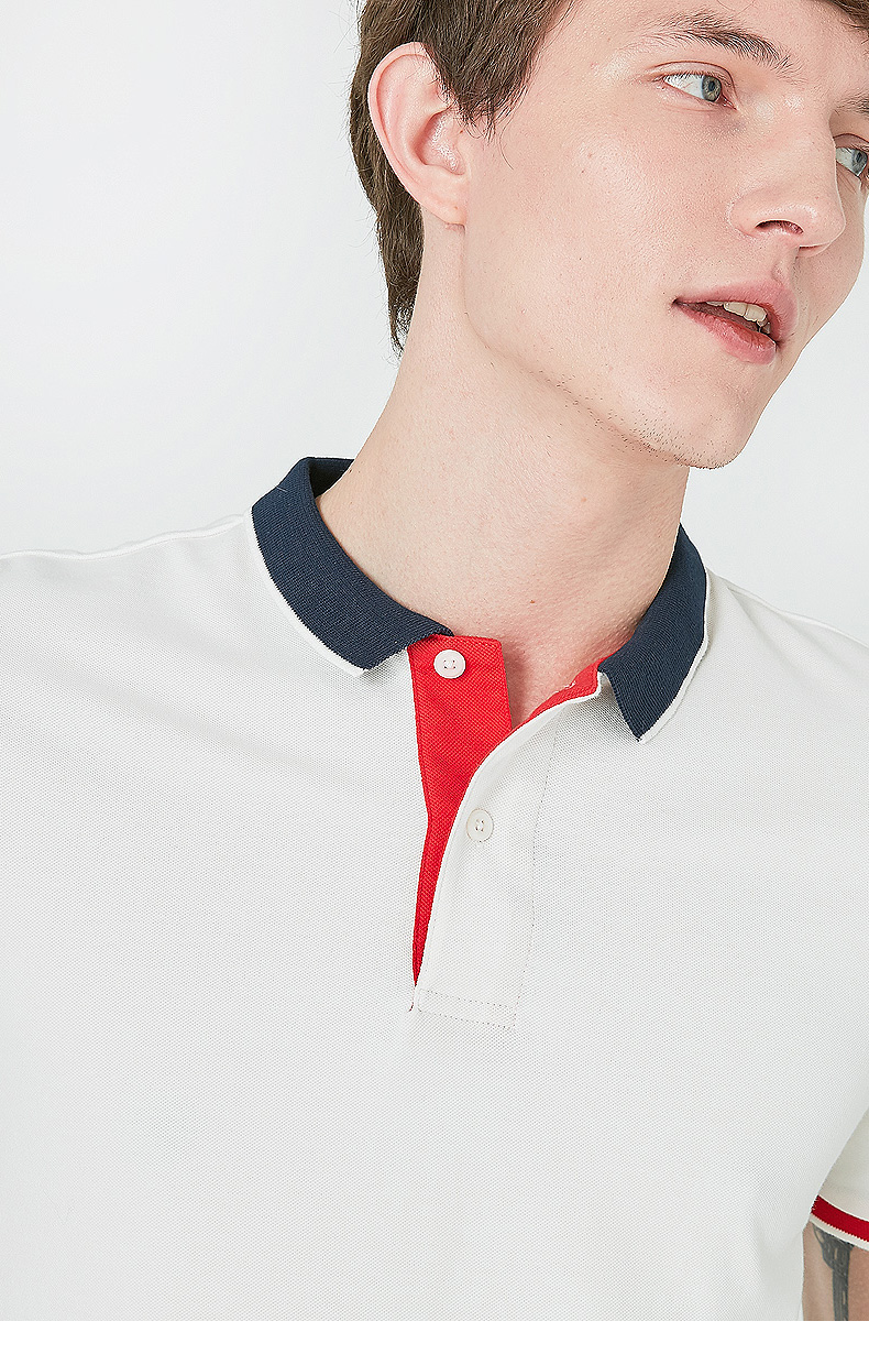 C & A ngọc trai bông tương phản Rib Cao đẳng ngắn tay áo Polo Shirt nam Top 2018 sản phẩm mới CA200202745-1