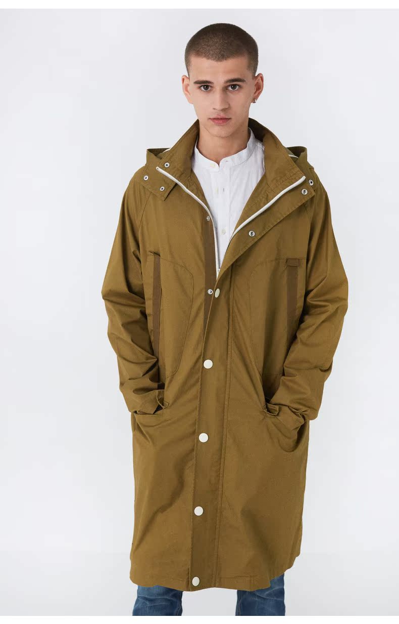 C & A Men Raglan Tay áo Cotton Công sở Áo khoác Mùa thu Mới Trùm đầu Trung bình Dài Áo khoác dài giản dị CA200208181 áo gió chạy bộ