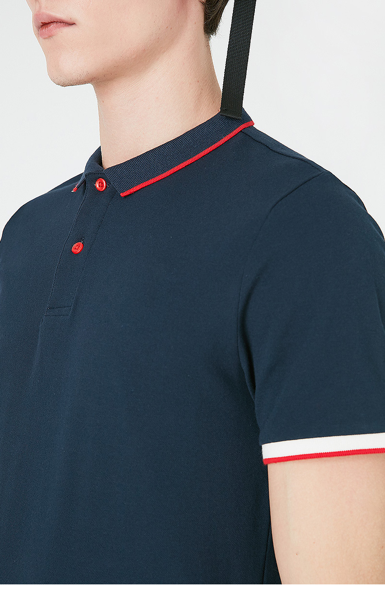 C & A Men Stretch Stretch Tương phản gân tay áo ngắn Áo thun đính cườm Cotton Casual Ve áo Top CA200202745 áo cotton nam