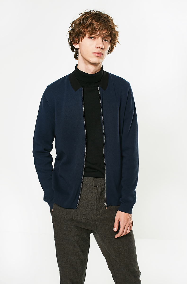 C & A nam ve áo Zip Knit Cardigan mùa thu và mùa đông bông thoải mái áo len CA200197655