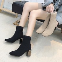 Womens shoes 2021 new summer breathable single boots Martin boots Womens stretch skinny boots knitted socks high heel boots