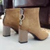 Giày nữ 2018 mới hoang dã Giày nữ mùa đông ấm dày với giày cao gót Martin Giày nữ Chelsea bốt ngắn boots cao cổ Giày ống