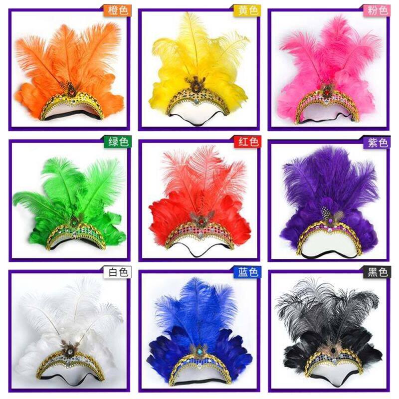 Dance Show Feather Head Red Haircut Carnival Belly Dance Show Makeup Dance New Model