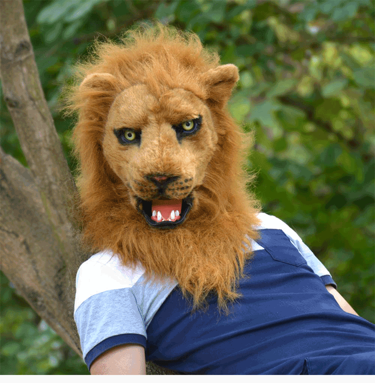 Карнавальная маски wildbeast新款 狮子面具可张嘴说话 仿真毛绒动物头套成人款包邮