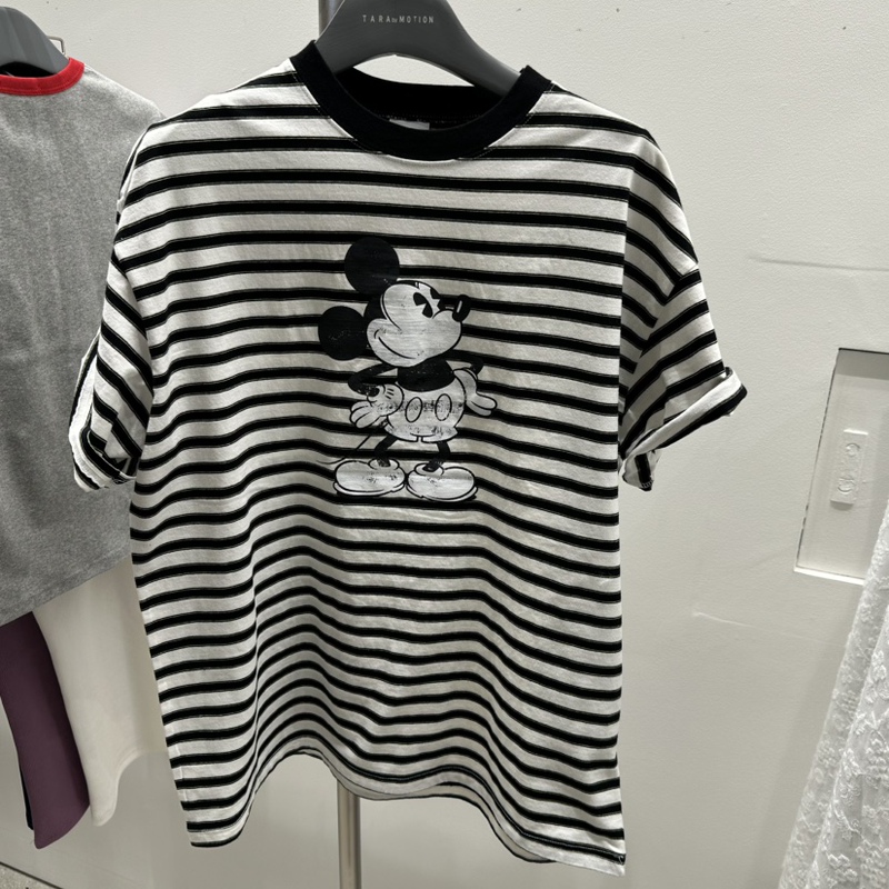 Now Available~ Tara by Motion Korean Purchasing Agent 26 Summer Loose and Stylish Mickey Print Striped Short-Sleeved T-Shirt for Women