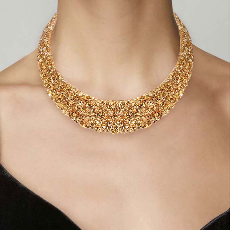 Exaggerated and Colorful Choker Necklace for Women, Fashionable and Unique Metal Fake Collar Necklace and Earring Set, Sexy Clavicle Accessory