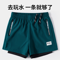 Youth junior high school students loose large code flat corner swimming pants male with zipper fat boy beach spa swimming shorts