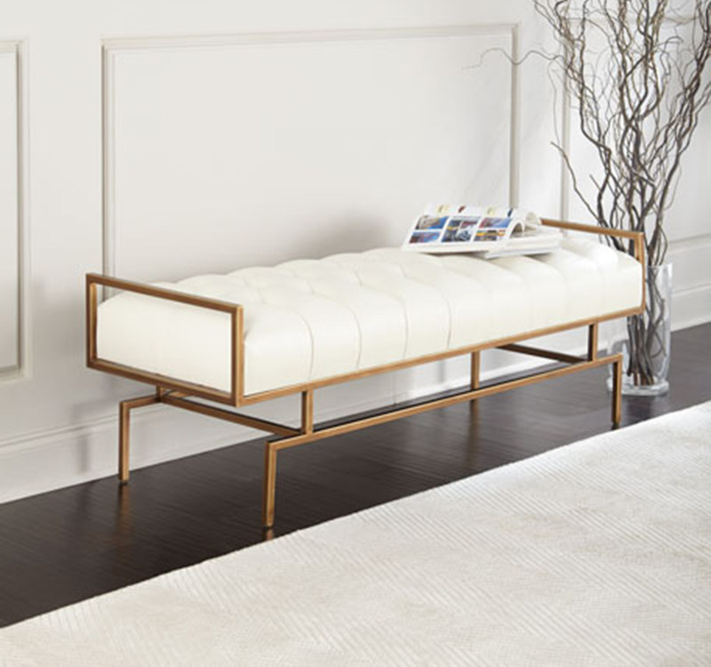 American light luxury metal frame leather cloth low stool cloakroom pull buckle wear shoe stool shoe clothing store change shoe stool rest long