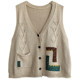 ເສື້ອຢືດຜ້າຝ້າຍແບບ Retro patch ສີທີ່ກົງກັນຂ້າມກັບເສື້ອກັນຫນາວສໍາລັບແມ່ຍິງພາກຮຽນ spring ວ່າງແລະ versatile cardigan sleeveless vest