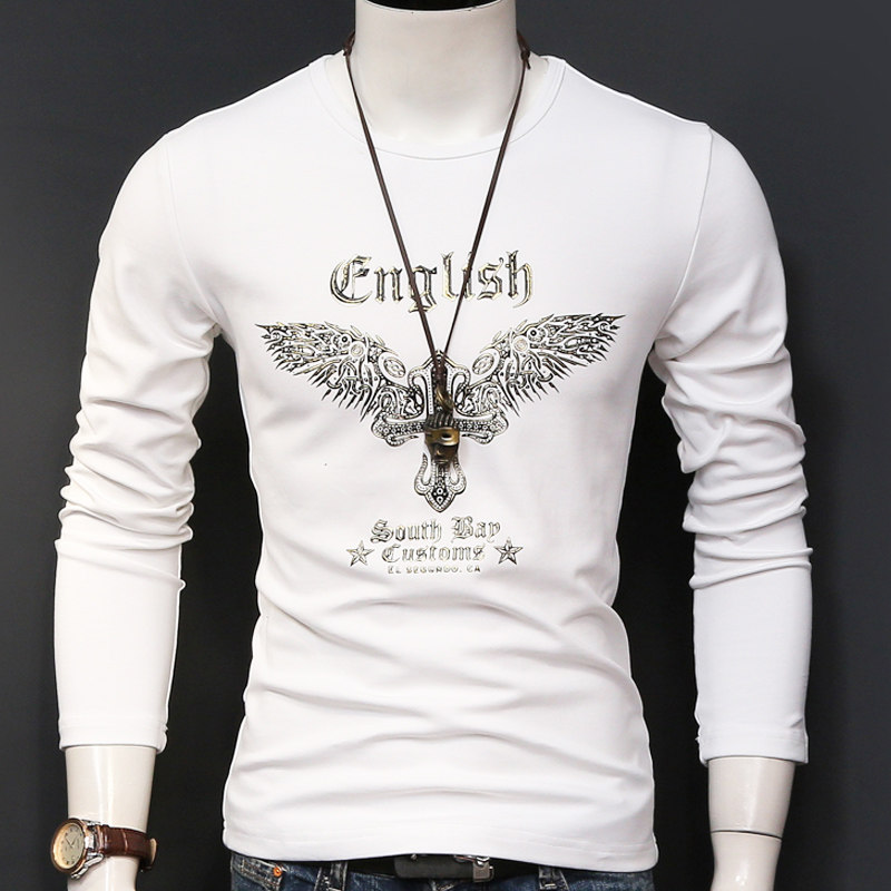 White long sleeve T-shirt men's autumn winter style Korean version trend Neyhitch bottom shirt pure cotton thickened round collar thick cotton T man