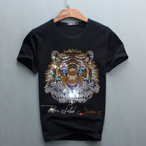 Old Tiger Head Scalding T-shirt Mens Summer Black Thin SHORT SLEEVES Surge Cards Harbor Wind and Half Sleeves