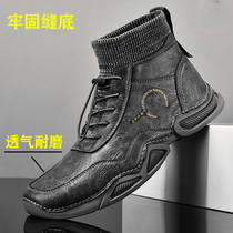 High-top motorcycle riding shoes mens breathable motorcycle board shoes leather knight shoes wear-resistant motorcycle travel four seasons hiking boots