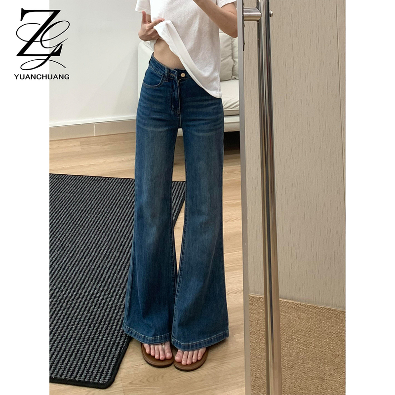 Dark Blue Bootcut Jeans for Women, 2026 Autumn New Style, High-Waisted, Stretchy, Slimming, Floor-Length Flared Pants