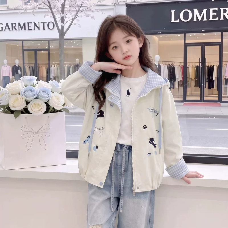 Dgkp Girls' Jacket Coat Spring and Autumn 2026 New Stylish Fashionable Autumn Windbreaker for Children and Older Girls