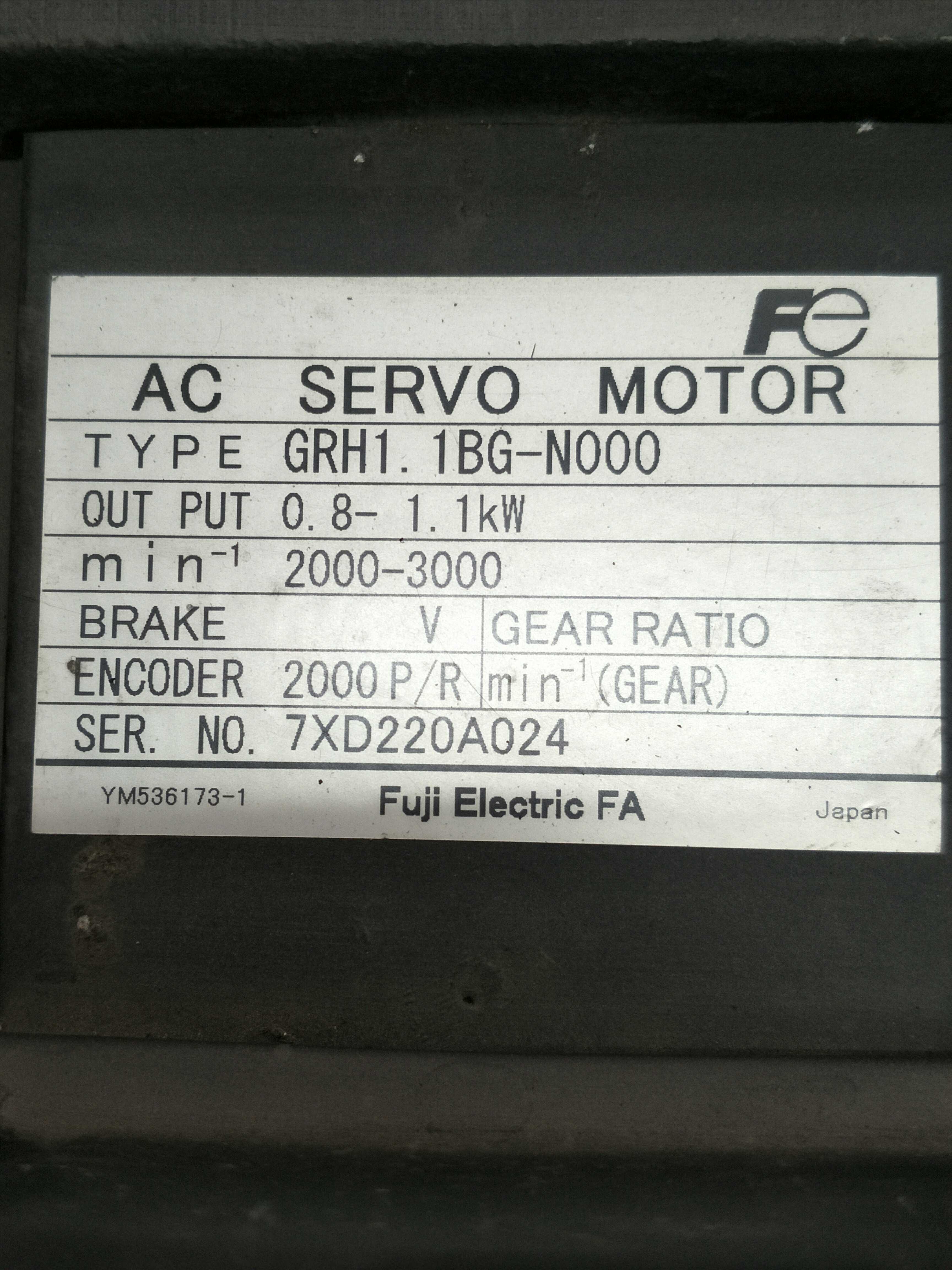 Used imported Japan GRH1.1BG-N000 servo motor 1.1KW Fuji servo motor