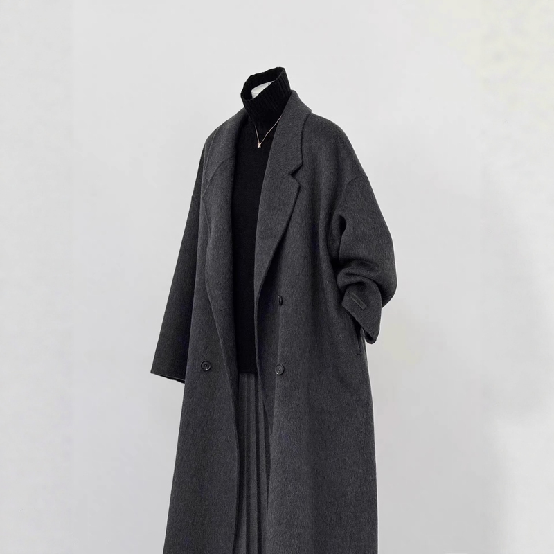 Double-Sided Cashmere Coat for Women 2026 Autumn and Winter Black and Gray New Korean Style Loose Mid-Length Classy Woolen Coat Double-Sided Cashmere Coat for Women 2026 Autumn and Winter Black and Gray New Korean Style Loose Mid-Length Classy Woolen Coat