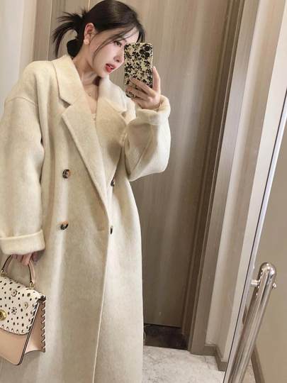 黑灰色双面羊绒大衣女2025秋冬新款中长款高级感羊毛呢子韩系外套