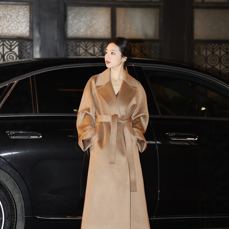 Yang Mi's Same Style Double-Sided Cashmere Coat for Women 2026 New Korean Style Loose Lazy Style Belted Camel Woolen Coat Yang Mi's Same Style Double-Sided Cashmere Coat for Women 2026 New Korean Style Loose Lazy Style Belted Camel Woolen Coat