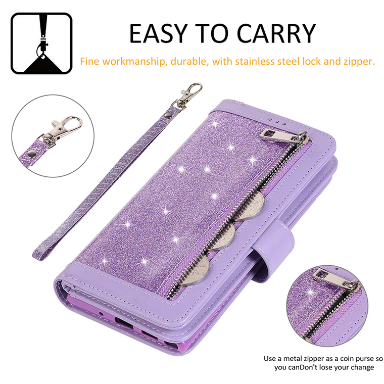 Shiny Glitter Bling Girls Wallets Folio Flip Magnetic Synthetic Leather Card Holder Folding Stand S23, S23 Plus, S23 Ultra
