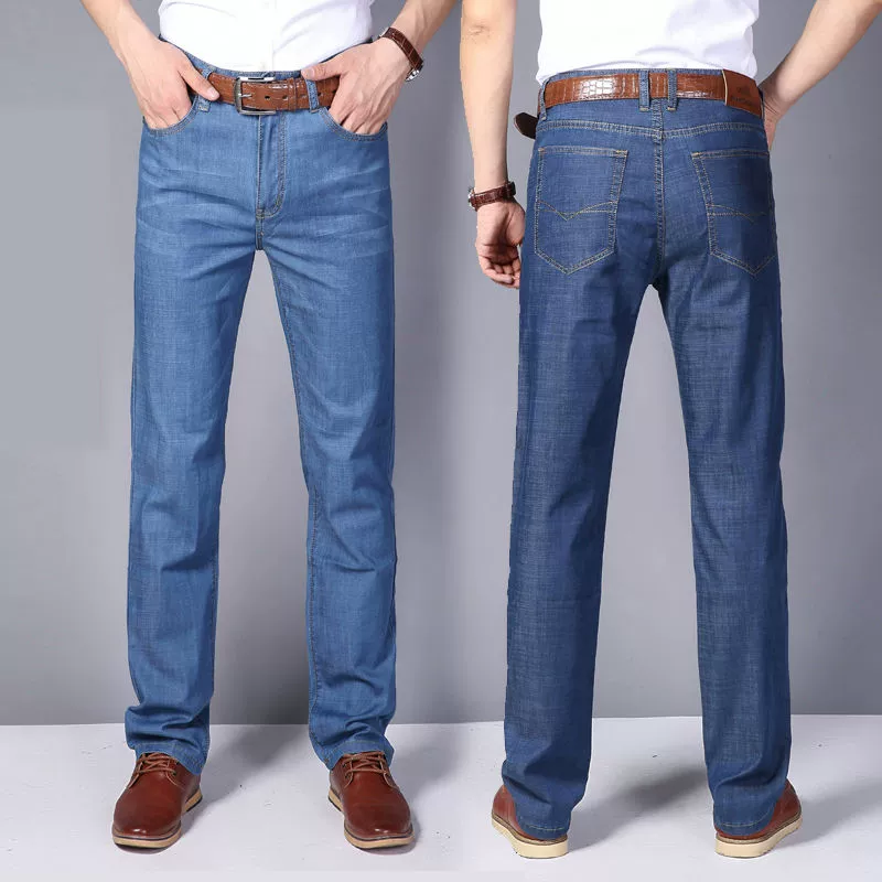 Mùa hè quần jean lụa siêu mỏng quần lửng nam thẳng 30 tuổi 40 trẻ trung nam cao eo nam quần dài - Quần jean
