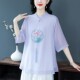 ເສື້ອຢືດ chiffon ເທິງແບບຈີນ embroidered ສໍາລັບແມ່ຍິງ