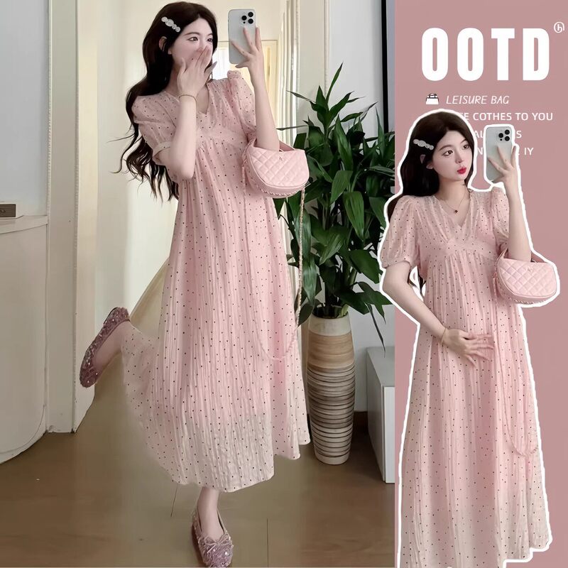 Next Alice Maternity Dress Summer 2026 New Style Pink Polka Dot High-End French Style Elegance