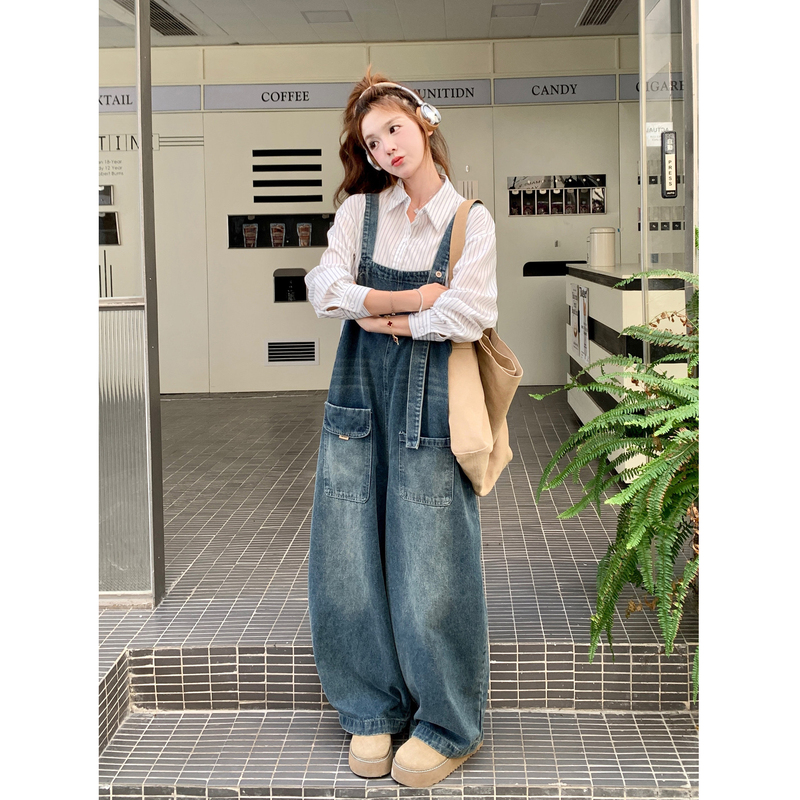 Next Alice Maternity Wear Spring Outfit 2026 New Korean Style Lazy Style Shirt Top Denim Overalls