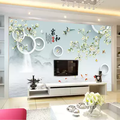 8d home and rich TV background wall cloth 5d living room circle flower and bird atmospheric wallpaper 3d landscape painting wallpaper mural