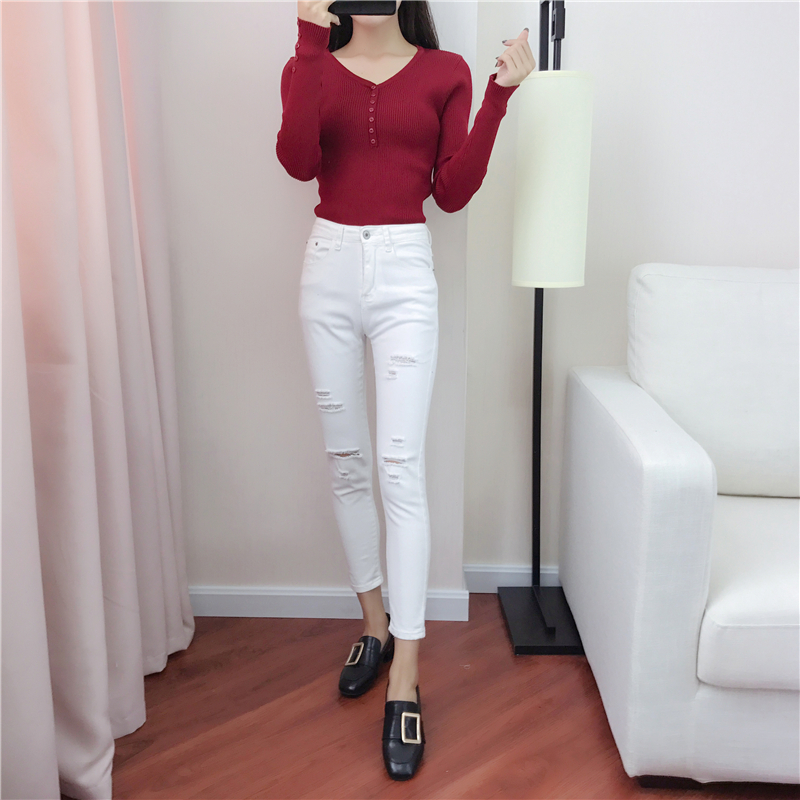 Xuân 2018 cộng với phân bón XL áo thun nữ dệt kim áo len béo mm giảm béo áo sơ mi chạm đáy 200 kg quần lửng nữ