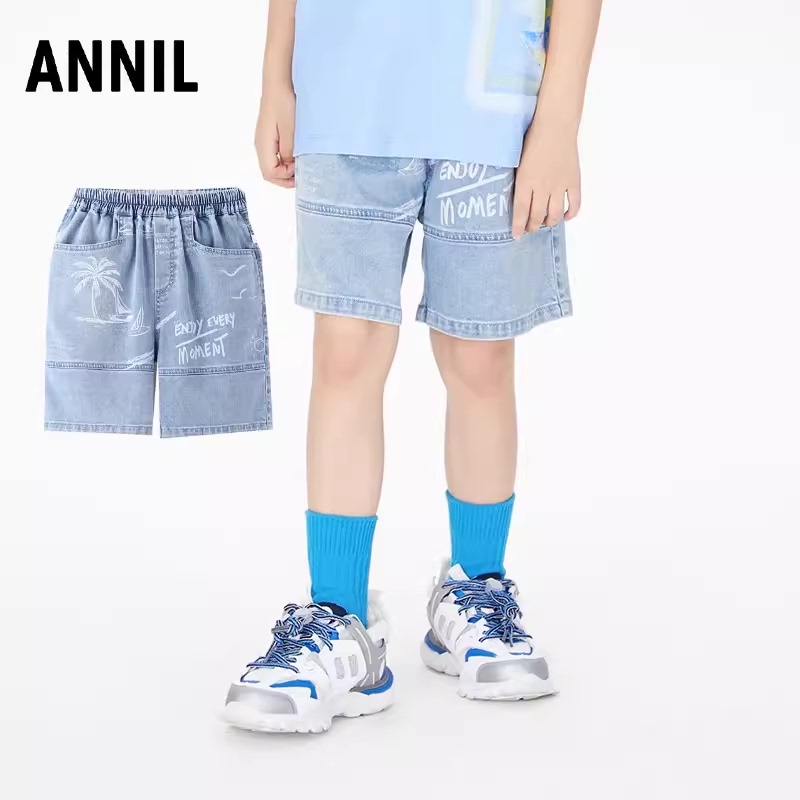 Annai Children's Clothing Boys' Summer Printed Full-Waist Denim Shorts Sports Casual Pants Ab326708 Genuine Special Price