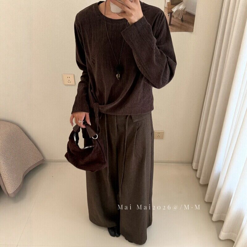 Plus-Size Simple Style Tie-Waist Knotted T-Shirt for Women, New Autumn and Winter Loose Versatile Slimming Relaxed Top Plus-Size Simple Style Tie-Waist Knotted T-Shirt for Women, New Autumn and Winter Loose Versatile Slimming Relaxed Top