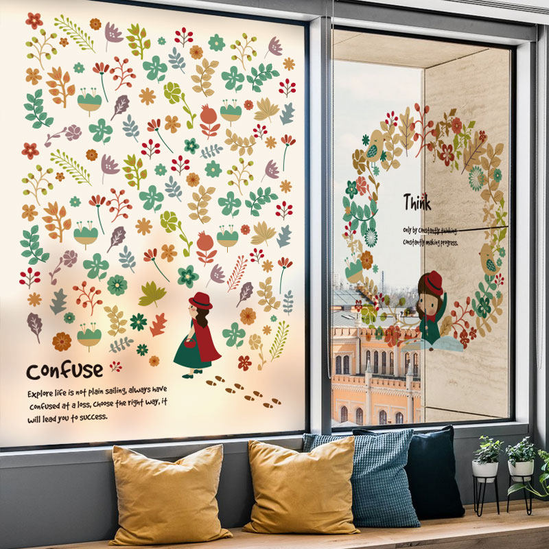 itie loves grinded electrostatic film window glass patch hand painting series Living room balcony kitchen - life