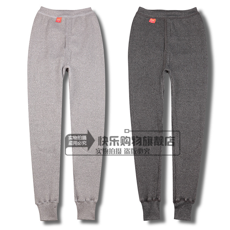 Quần cotton dày ba lớp dày mùa thu quần quần nam và nữ dày dày thun cao đến đầu gối đệm eo quần ấm quần giữ nhiệt nhung nam