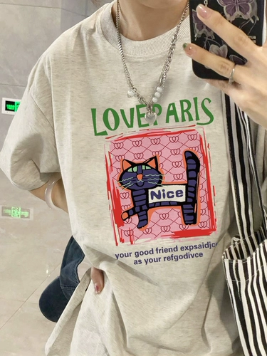 Дизайнерская хлопковая мультяшная летняя футболка с коротким рукавом, оверсайз, тренд сезона