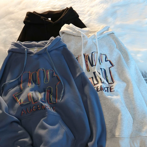 Tide, хлопковая черная демисезонная толстовка с капюшоном, утепленная парная одежда для влюбленных, коллекция 2021, в корейском стиле