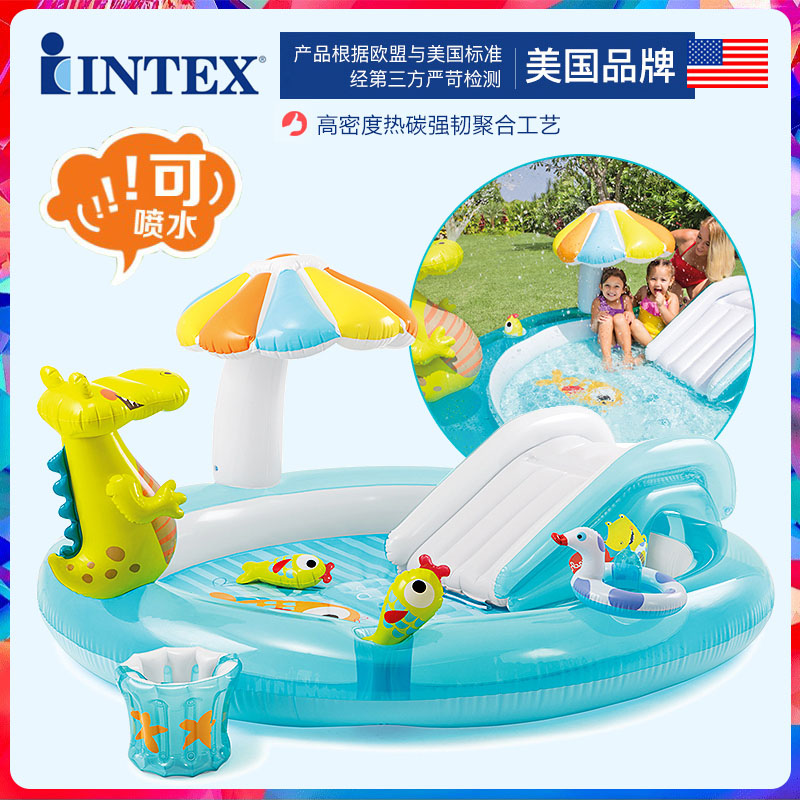 American intex can spray crocodile pool baby swimming pool with slide crocodile inflatable swimming pool children's ocean pool