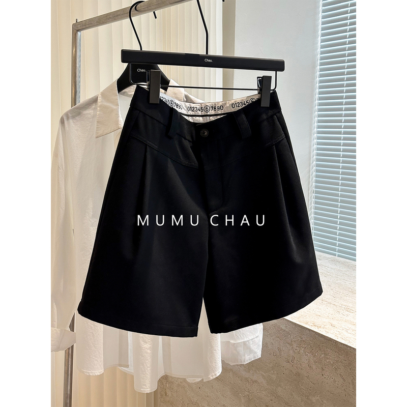 Yiqiu Ma High-End Women's Clothing 2026 Summer New Slim-Fit Casual Wide-Leg Pants Suit Mid-Length Pants Elegant Black